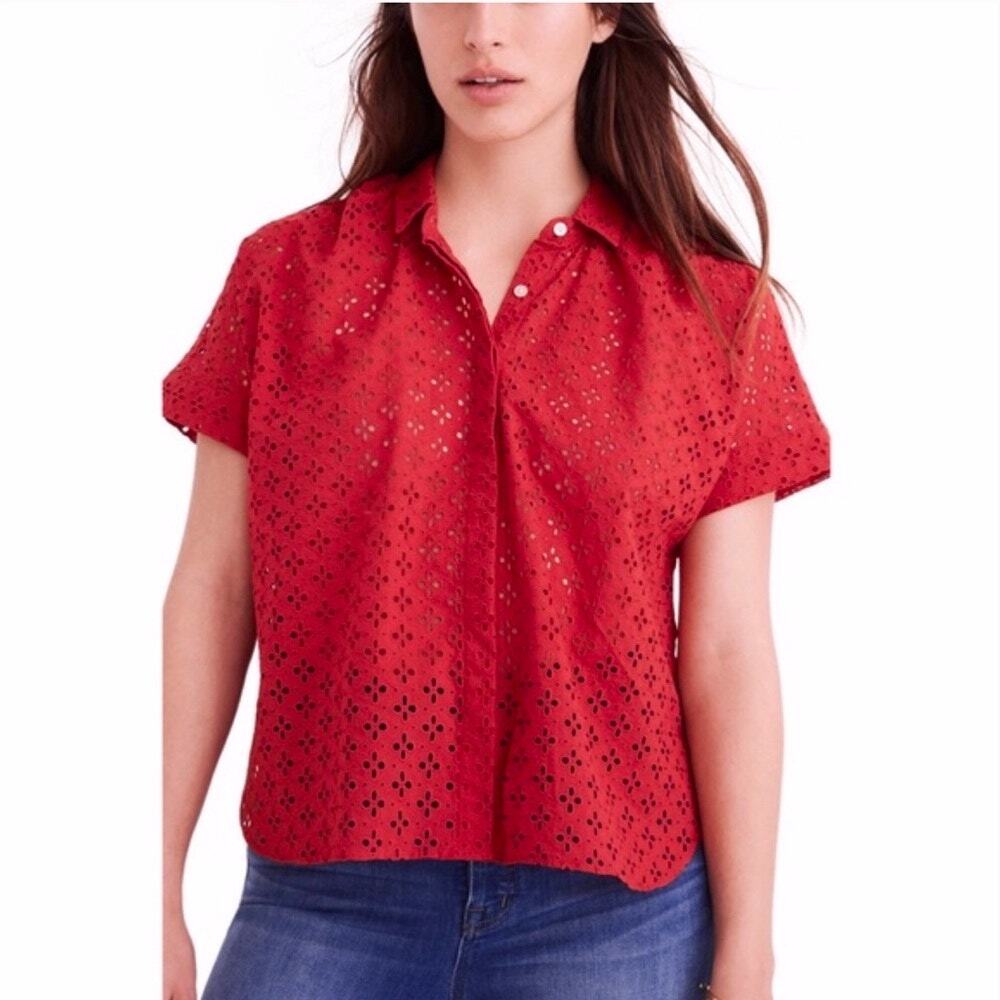 Madewell Hilltop Eyelet Shirt Bright Ember Red Size XL